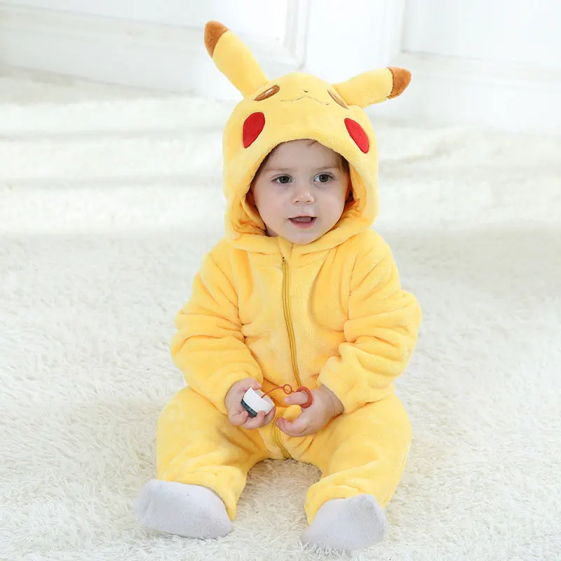 Аниме Покемон Пикачу Onesie Детские Ползунки для новорожденных мальчиков и девочек зимняя теплая одежда Детская Милая Пижама детский праздничный костюм на молнии