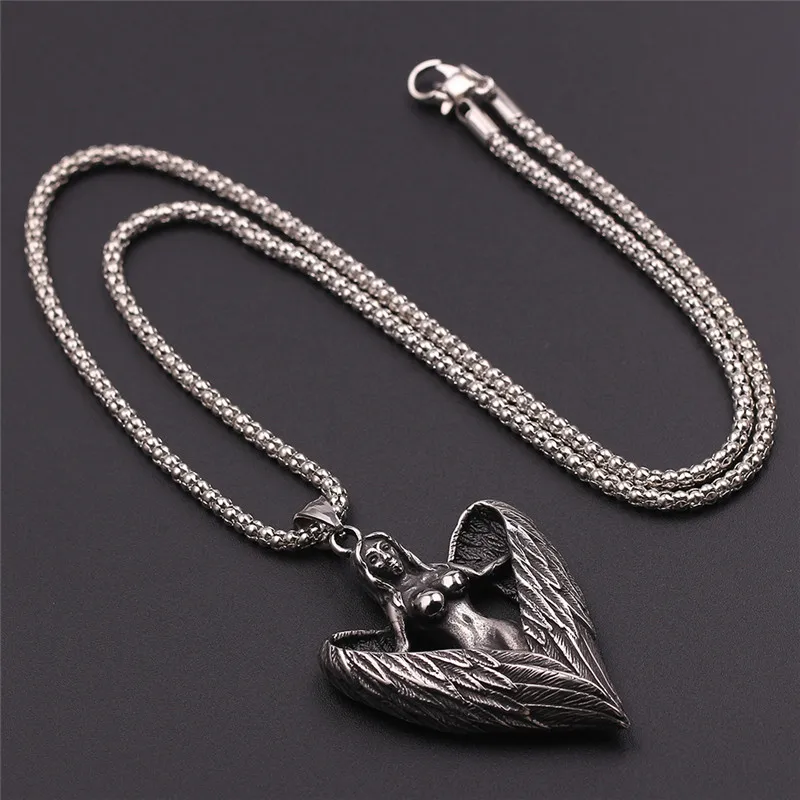 Винтажное модное ожерелье с кулоном в виде черного рыцаря крылья красивый ангел
