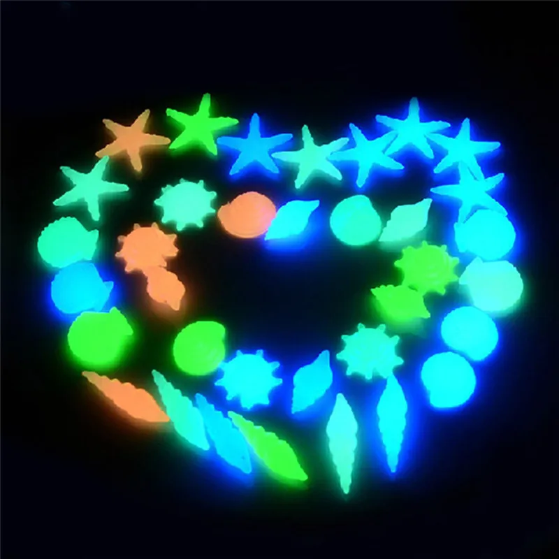 

200PCs Colorful Luminous Starfish Conch Shell Shaped Glowing Stones Decorative For Garden Aquarium Fish Tank Pool Landscape