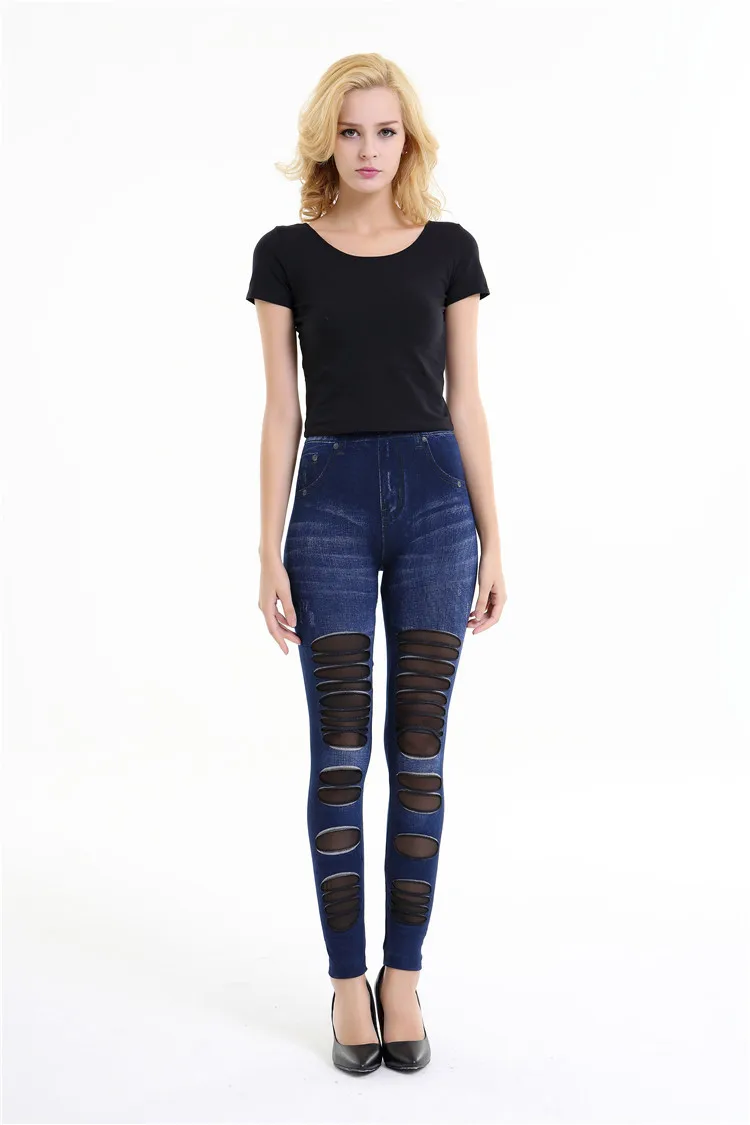 Женские обтягивающие леггинсы с рваными полосками облегающие джинсовые брюки