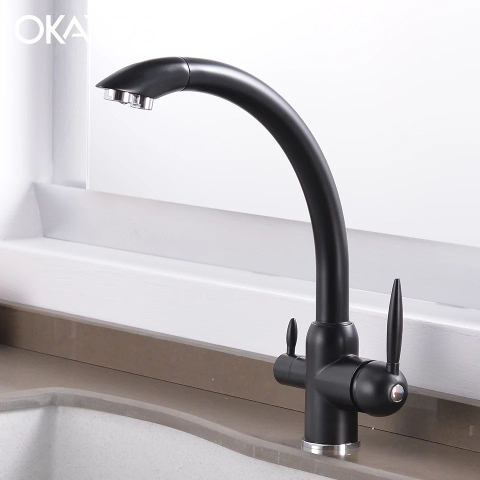 Кухонный Смеситель OKAROS кран с фильтром латунь хром никель золото черный хаки два