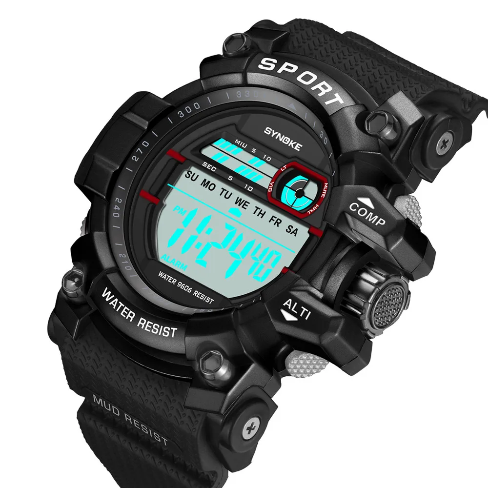 Мужские спортивные часы SYNOKE кварцевые цифровые с большим циферблатом
