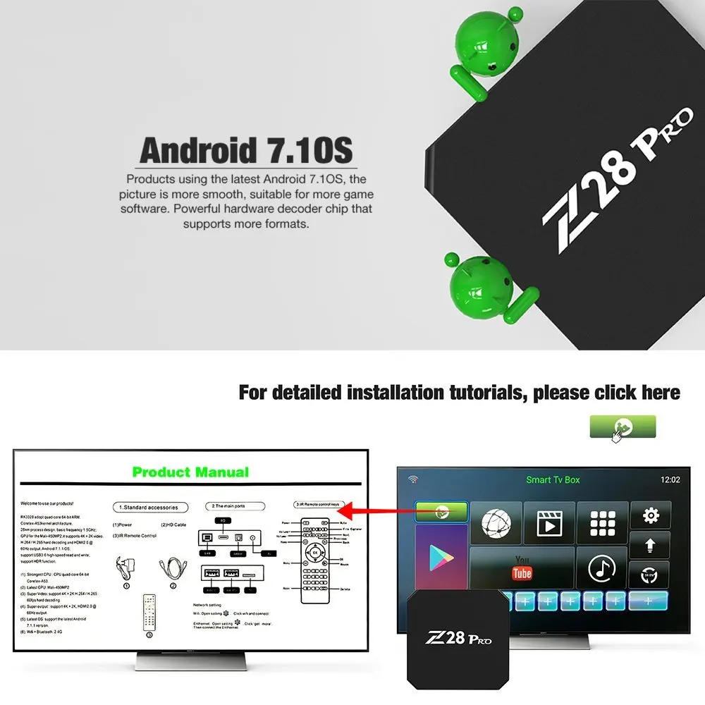 Z69 ТВ приставка Smart Android 7 1 Z28 PRO 2G DDRS 16G HD 2 4G wifi 100M Ethernet 4K IP tv Midia потоковый плеер |