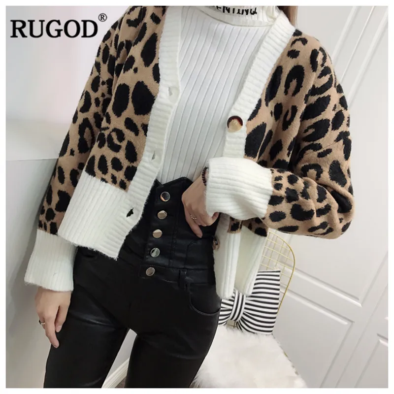 RUGOD винтажные леопардовые короткие женские кардиганы тонкие трикотажные Топы