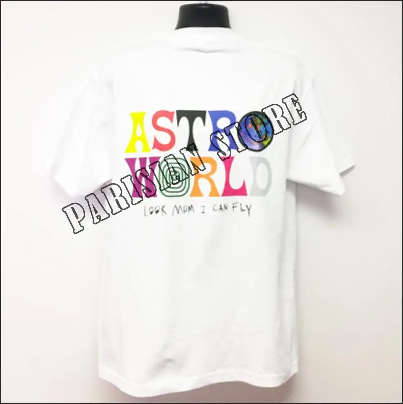 Трэвиса Скотта ASTROWORLD look mom i can fly CONCERT MERCH летние мужские и женские хлопковые футболки хип-хоп уличные костюмы - Цвет: Белый