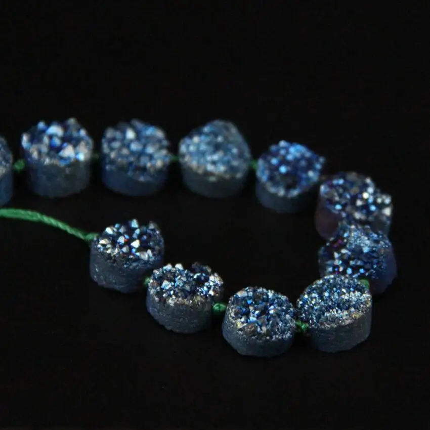 16 шт./нитка синие и зеленые титановые кварцевые жеодовые плоские круглые