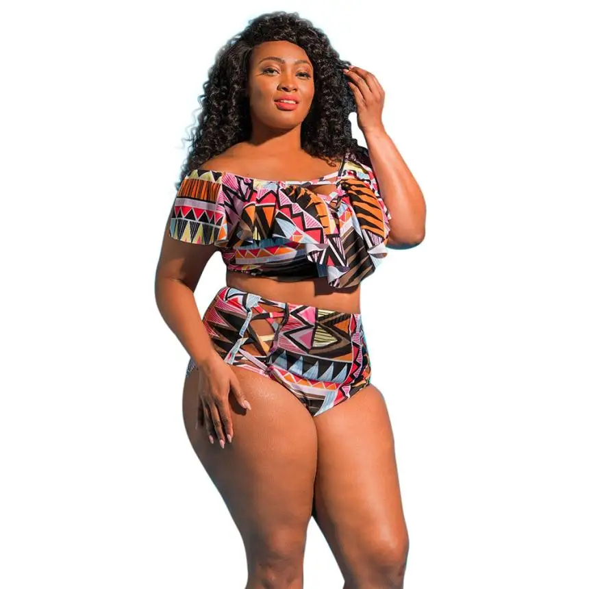 4 вида стилей купальник большого размера женский 2018 однотонный бикини с