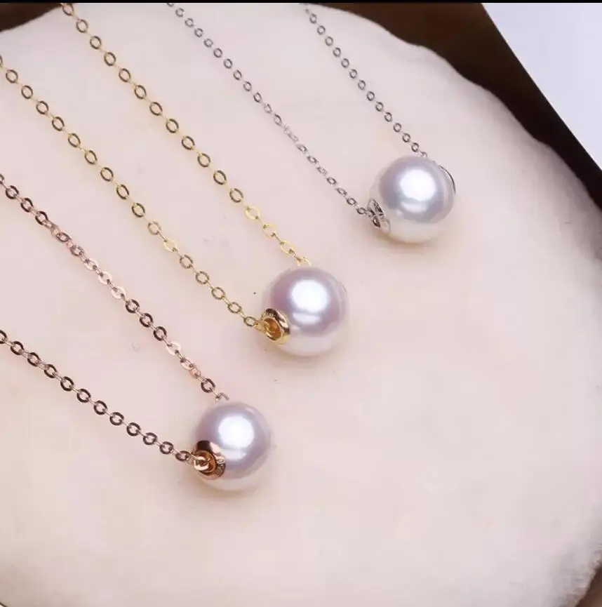 

Akoya Natural Seawater Pearl Road pass single pendant adjustable necklace clavicle chain is round and flawless EMS