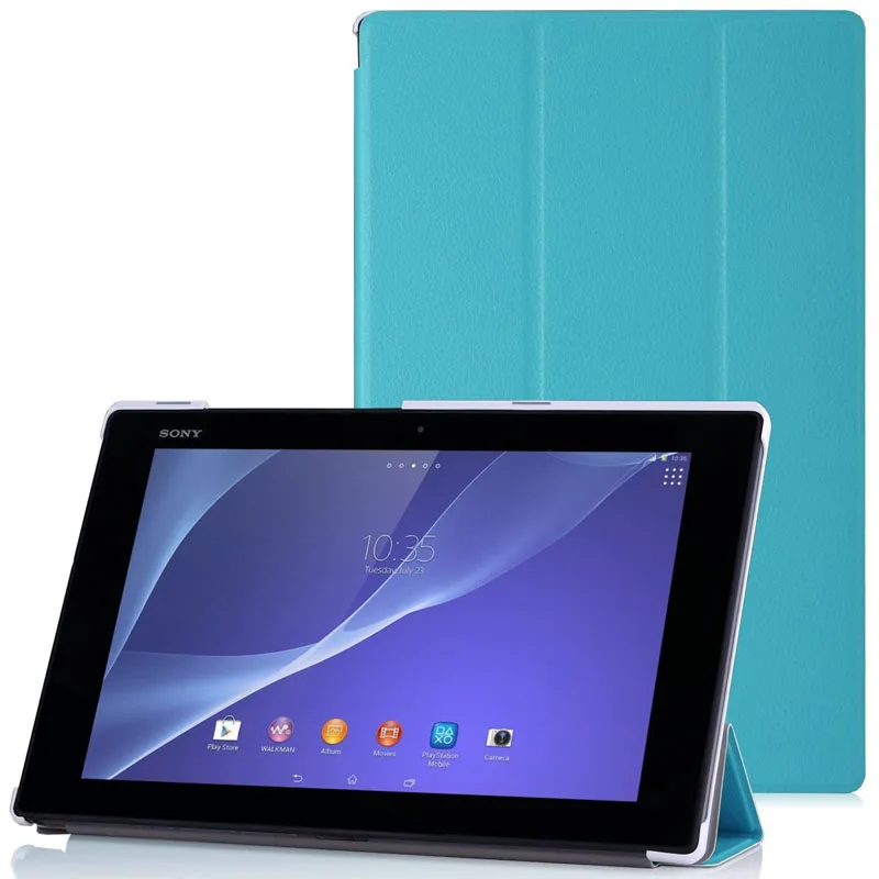 Тонкий легкий кожаный чехол с магнитной подставкой для sony Xperia Tablet Z2 SGP541/511/512CN 10," чехол для планшета+ пленка+ ручка - Цвет: sky blue