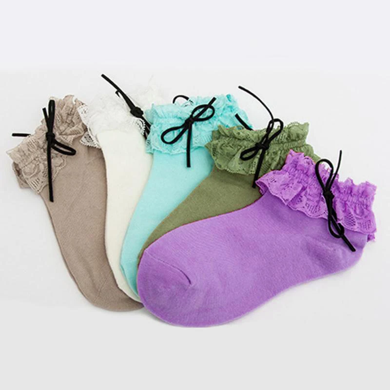 Лидер продаж красивые женские винтажные кружевные носки с рюшами и по щиколотку