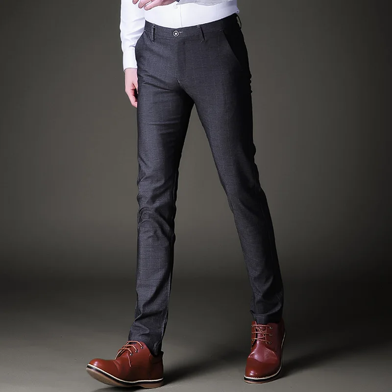

Autumn striped plaid suit pants men business wedding mens suit trousers