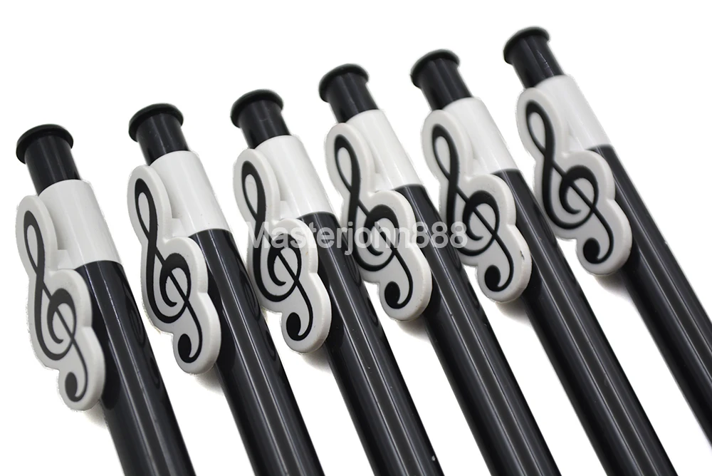 6 шт. пианино музыка Note Treble Clef Paper Ball Point Pen Blue Refill Push on Building Студенческая коллективы