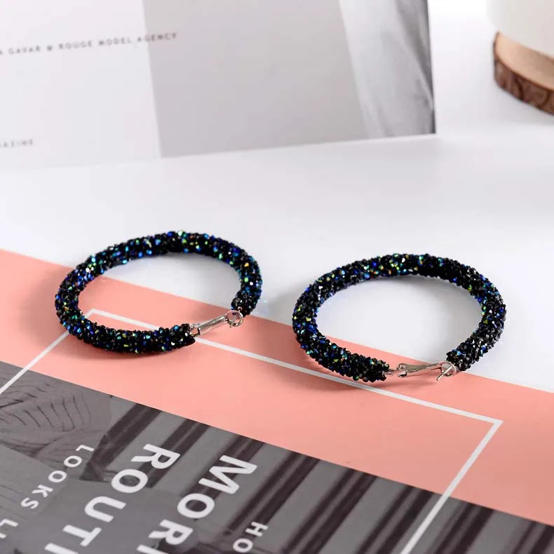 2019 новые серьги кольца черные круглые Стразы из цинкового сплава модные