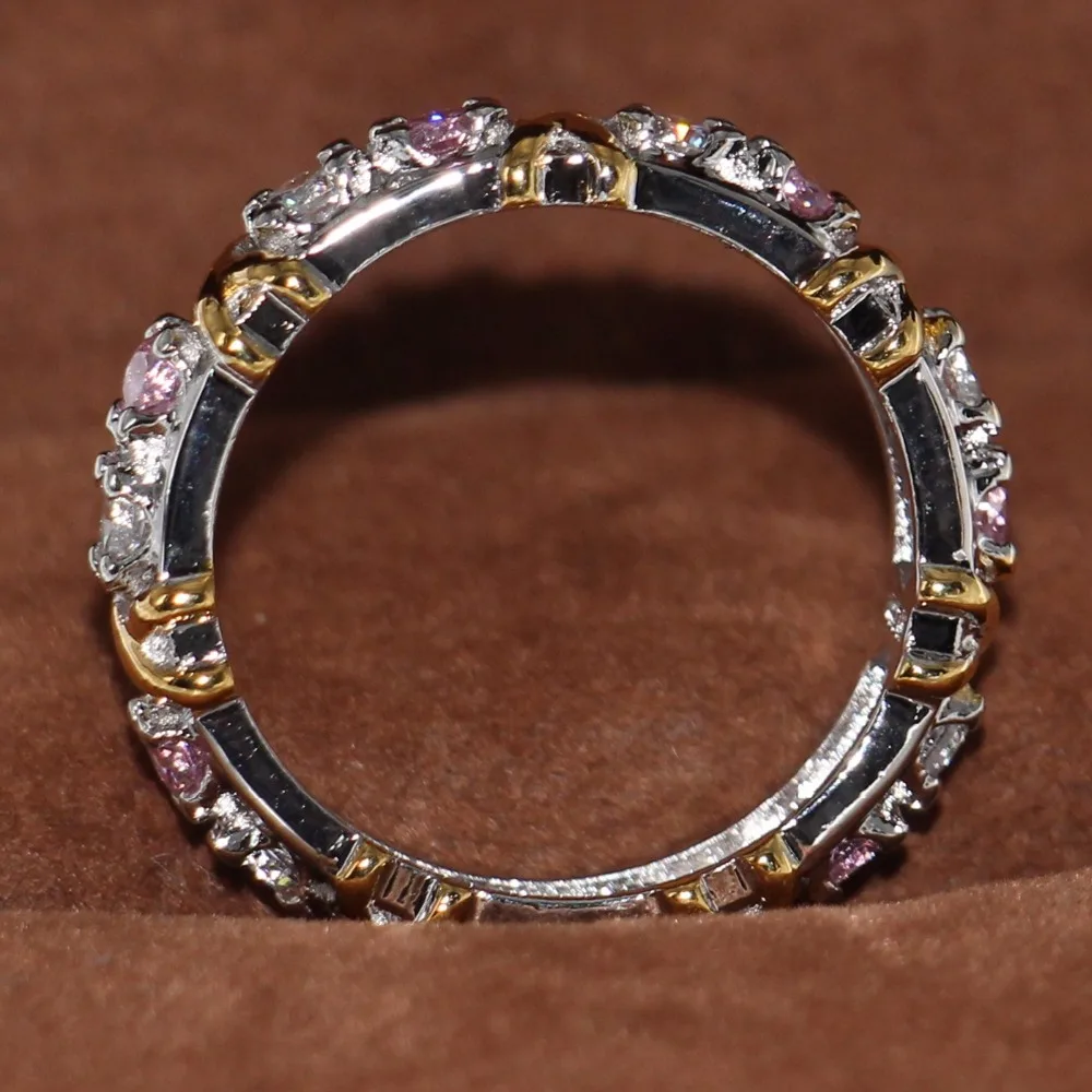 Женское свадебное кольцо с крестиком и цирконием 10 карат белое золото розовый