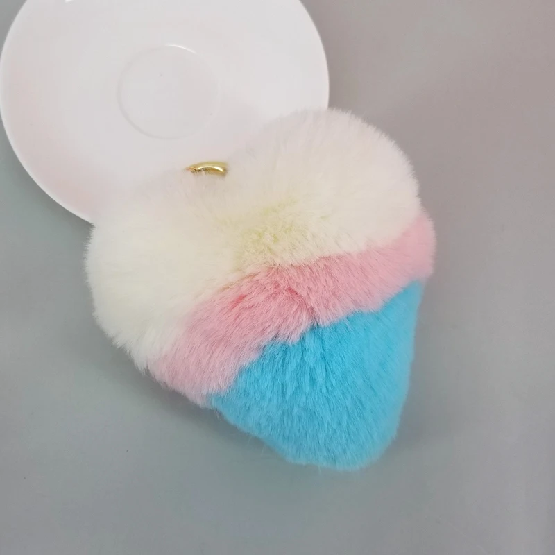 Брелок с помпоном в виде сердца полоску мехом пышные шарики женские сумки