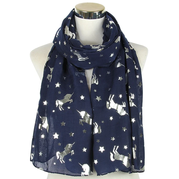 Navy Silver Long Winfox, роскошный, серый, темно-синий, бронзированный, фольга, серебряная лошадь, единорог, шифон, женские шарфы, шаль, полиэстер, женский длинный шарф, обертывания - Цвет: Navy Silver Long