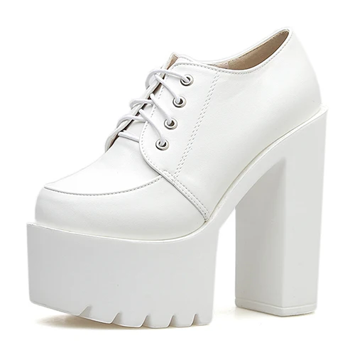 white shoes Gdgydh/обувь на высоком каблуке; сезон весна-осень; женские туфли-лодочки на платформе и каблуке; цвет черный, белый; Новинка года; удобная повседневная обувь на шнуровке - Цвет: white shoes