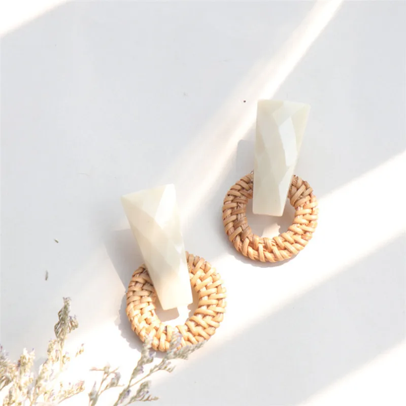 2018 новейшие трендовые Корейские вязаные серьги ручной работы из ротанга