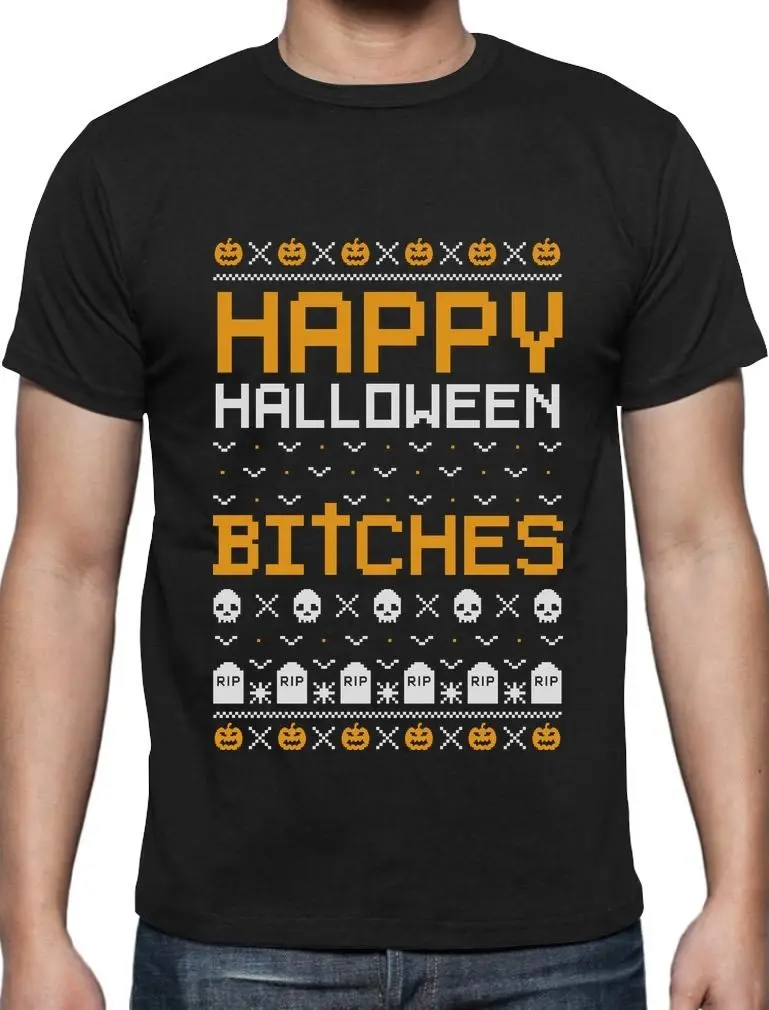 Битник Футболка Homme Happy Halloween Bitches Смешные Подарок Черные Хлопковые Футболки|funny t