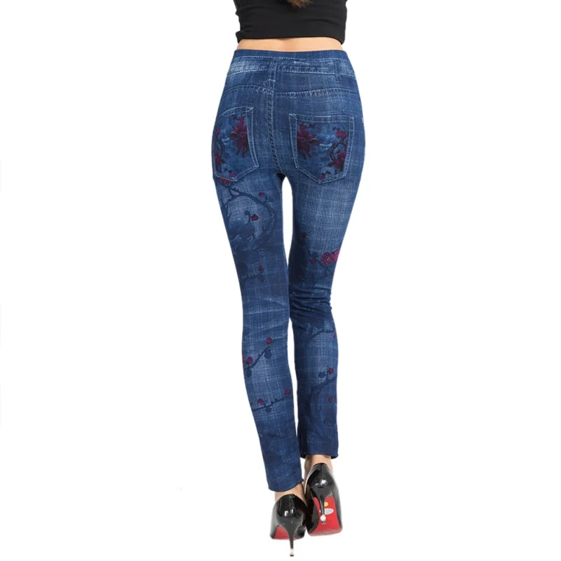 Women's Sexy Floral Jeans Jeggings High Waist Stretch Denim Print Leggings with Pocket