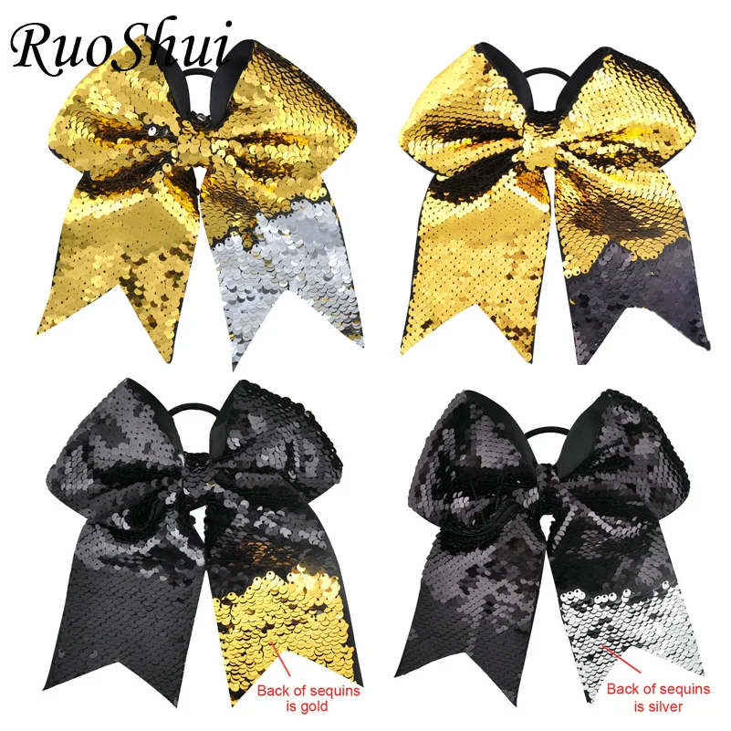 

Fashion New 8 Inch Big Cheerleading Hair Bows Glitter Sequins Scales Women Hair Accessories Elastic Hair Bands for Girls Kids