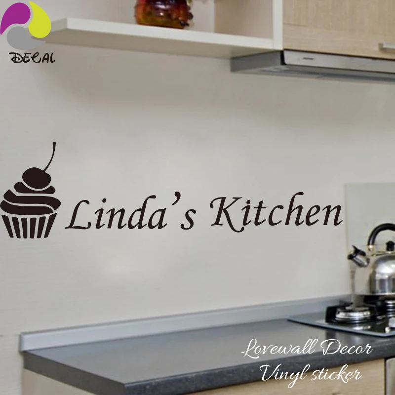Personalized Name Cup ice cream Kitchen Sign Wall Sticker Custom Food Quote Decal Dining Room Vinyl Home Decor | Дом и сад