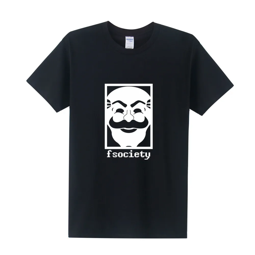 Мужская футболка с принтом маски Mr Robot летняя хлопковая коротким рукавом и