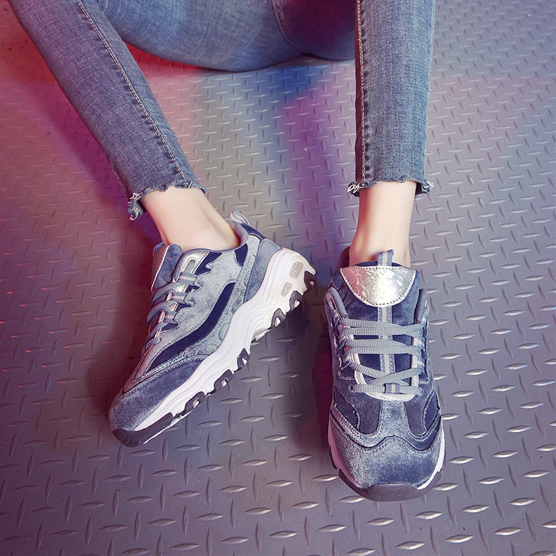 Baideng/женские кроссовки увеличивающие рост в стиле ретро синие женские спортивная