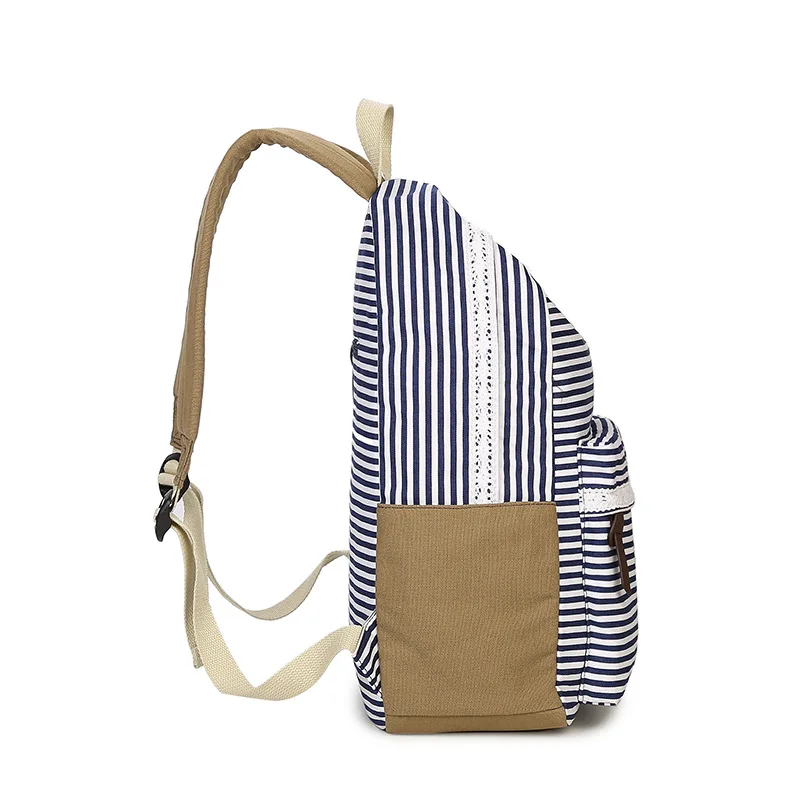 Модные женские рюкзаки ранцы водонепроницаемый холст в полоску школьные для