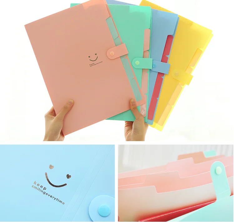 Новые 4 цвета Kawaii Smile водонепроницаемые офисные пластиковые папки Мульти карманный органайзер А4 Расширение файлов папка для документов