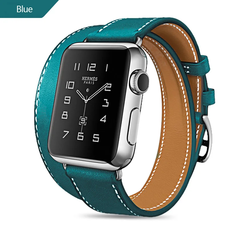 Ремешок из натуральной кожи для apple watch 44 мм 42 40 38 сменный двойной туристический