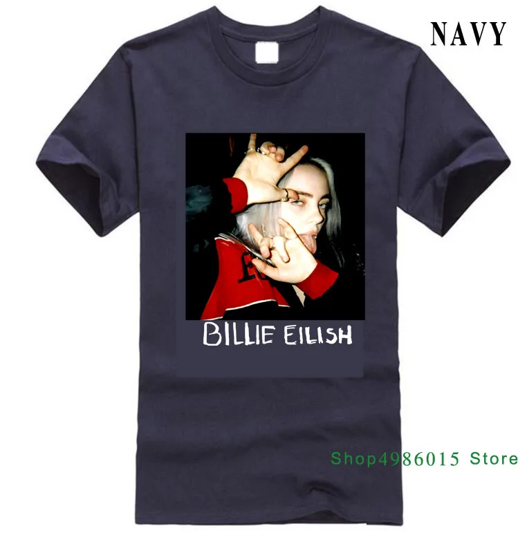 Тёмно-синий Billie Eilish Fans футболка, мы любим Billie Eilish, черная Хлопковая мужская S-3XL, новинка, крутые топы, Мужская футболка с коротким рукавом - Цвет: Тёмно-синий