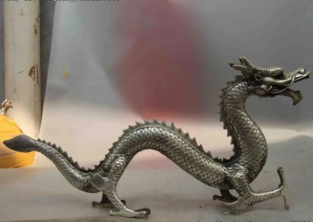

Chinese FengShui White Copper Auspicious Silver Zodiac Year Dragon Loong Statue