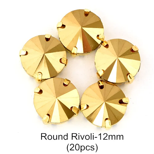 Round Rivoli 12mm Шахта золото микс 11 форм пришить Стразы Золотой Коготь Установка стекло кристалл Высокое качество пришить коготь стразы для одежды B3791 - Цвет: Round Rivoli 12mm