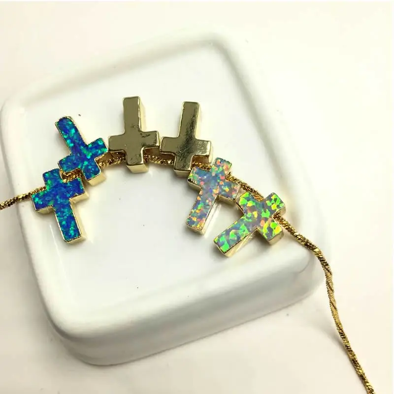 Fashion Blue White Crosses Opal Necklace Hand Fatima Pendant Necklace Transparent Chain Choker Women Jewelry nativity scene