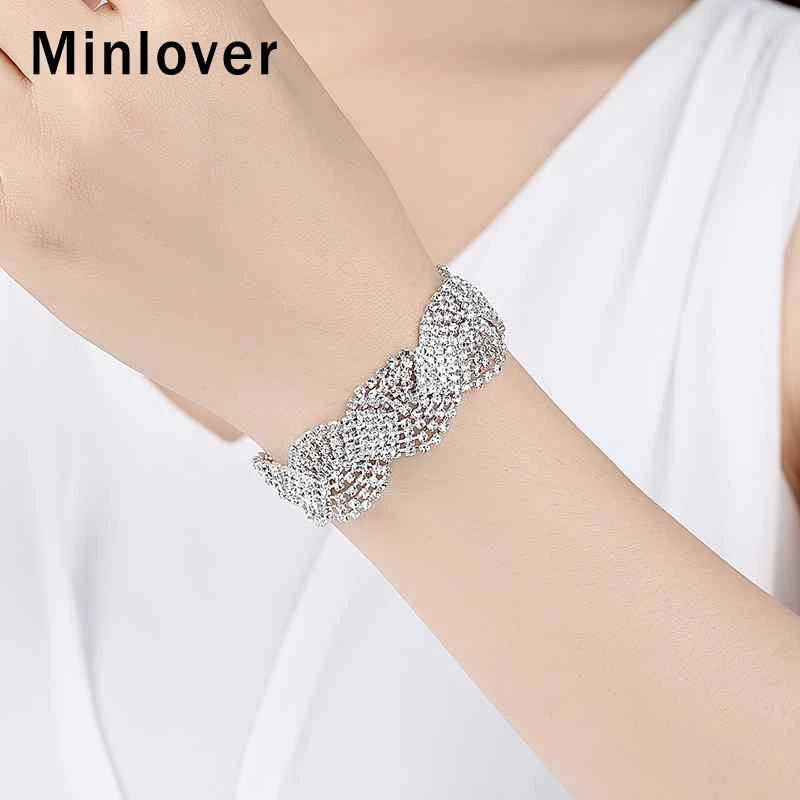 Minlover Кристалл серебряного цвета свадебный браслет браслеты для женщин Стразы