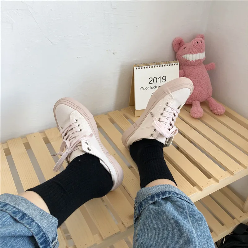 women canvas shoes fluorescent green girls pink sneakers cloth shoe spring autumn solid color lace up low up white trainer 35-40