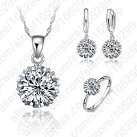 wedding 925 sterling silver jewelry sets for women big stone cz cubic zirconia necklace earring ring set party gifts