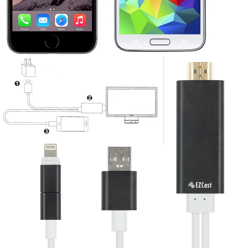 2 в 1 AirPlay 8pin/Micro USB Кабель адаптер к HDMI ТВ AV синхронизации Кабели для iPhone 5 /6/5S/6 s и