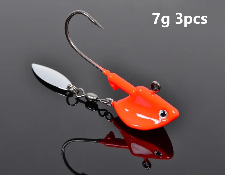 7g red 3pcs Trulinoya вращающийся джиг голова Fishinghook 7g 14g с Одиночная колючая крючок оранжевые блестки металлический рыболовный крючок Приманка - Цвет: 7g red 3pcs
