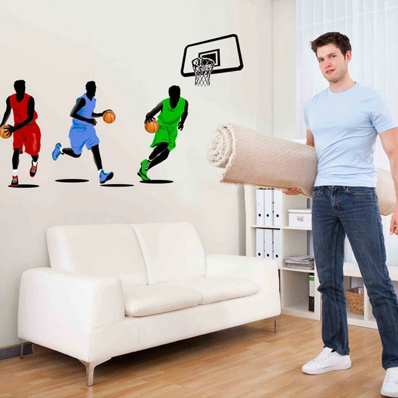 3d обои втроем Баскетбол Dunk NBA Boy Room Decor Наклейки на стену Гостиная Спальня ТВ