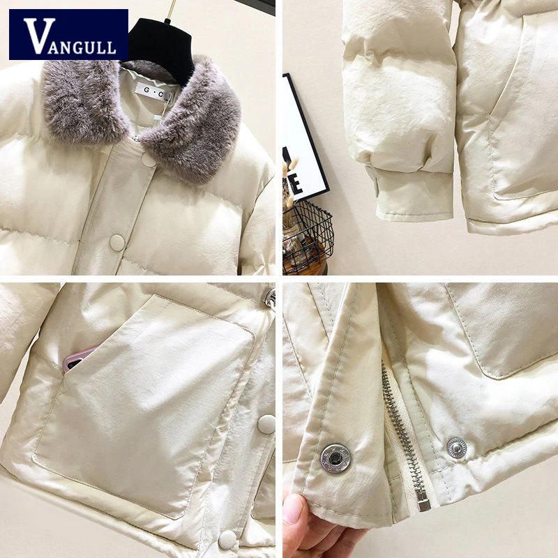Женская парка Vangull теплая с длинным рукавом и большим меховым воротником на