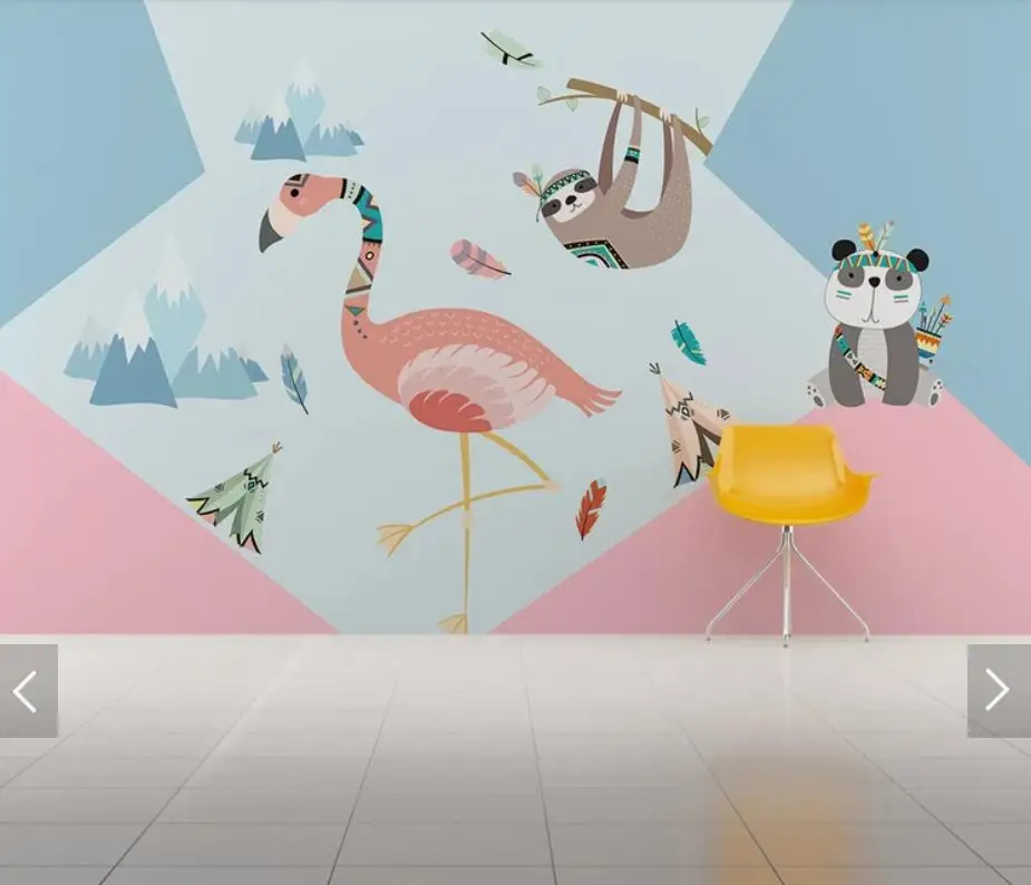 

3D Carton Flamingo Animal Wall Mural Wallpaper Kids Bedroom Children Room Wall Paper Rolls Contact Paper Murals papel de parede