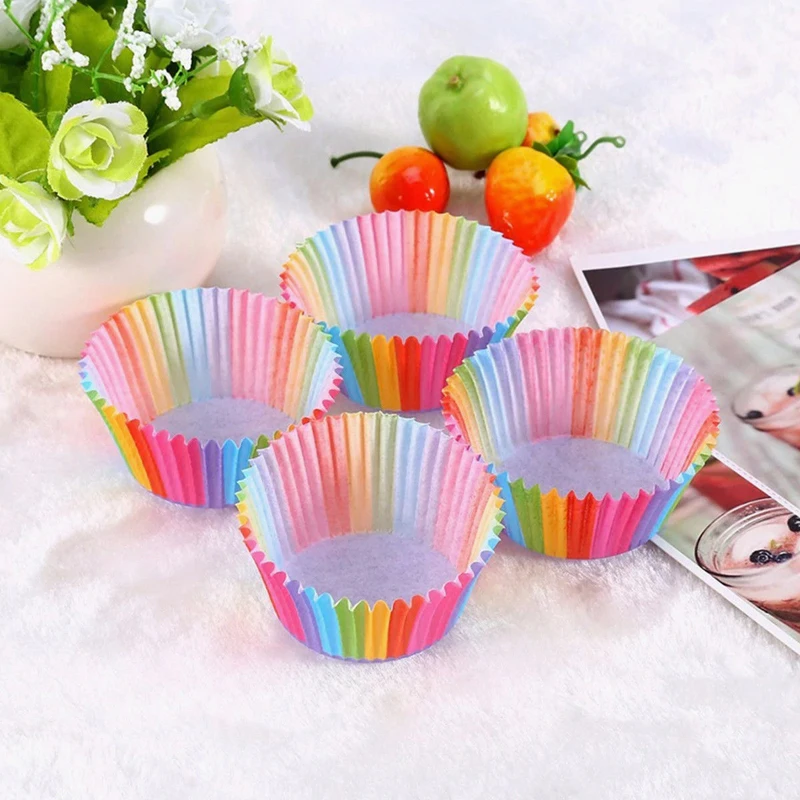 

Kitchen Baking 100 Pcs Rainbow Paper Cake Cup Cupcake Paper Muffin Party Tray Bakeware Stands Cupcake Cases Liners Wedding Party