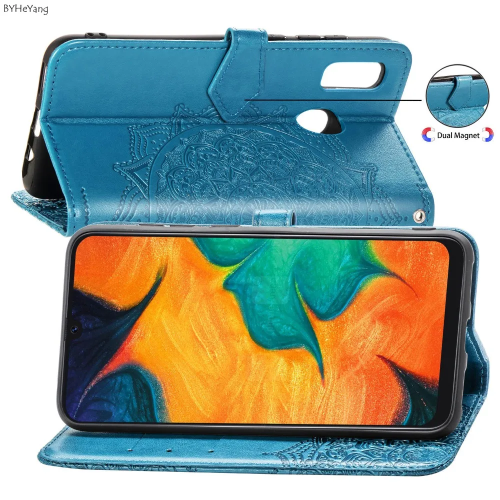 Кожаный флип чехол 30 для Samsung Galaxy A30 Fundas TPU с цветочным принтом кошелек подставкой