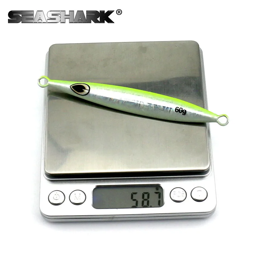 SEASHARK 1PC 60G 3D eyes Laser Body Back Luminous Metal Jig Lure Lead fish Paillette Knife Wobbler Artificial Hard Bait Sea | Спорт и
