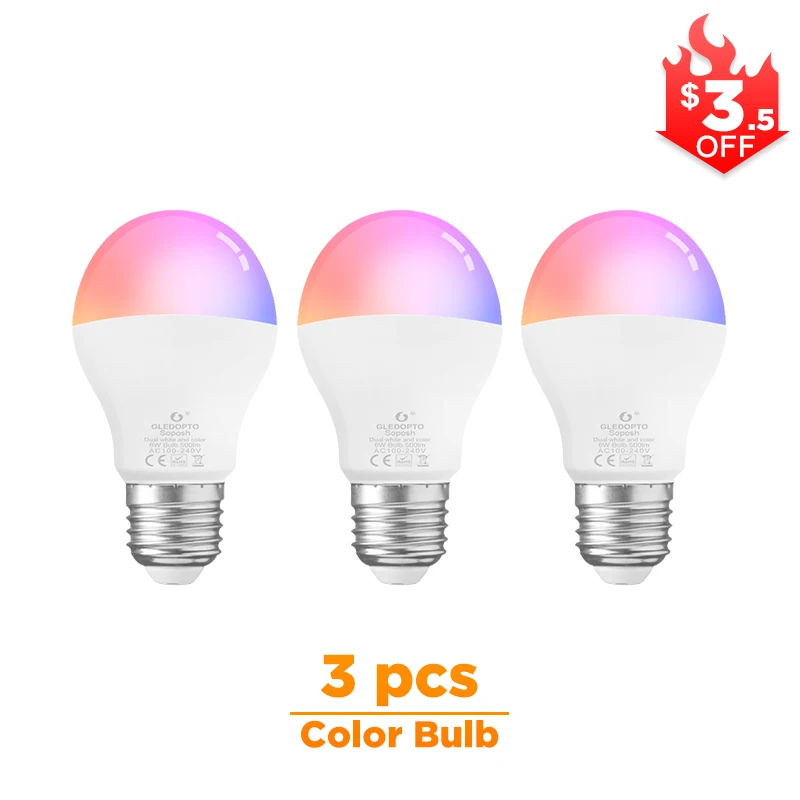 3 Pcs Color Bulb G светодиодный OPTO СВЕТОДИОДНЫЙ 6 Вт RGB+ CCT светодиодный светильник Zigbee умный светодиодный светильник e26e27 AC100-240V WW/CW rgb светодиодный светильник с регулируемой яркостью - Испускаемый цвет: 3 Pcs Color Bulb