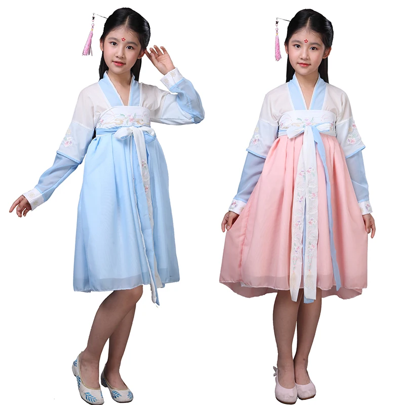 Платье Tang Hanfu с длинным рукавом традиционная одежда для девочек китайский костюм