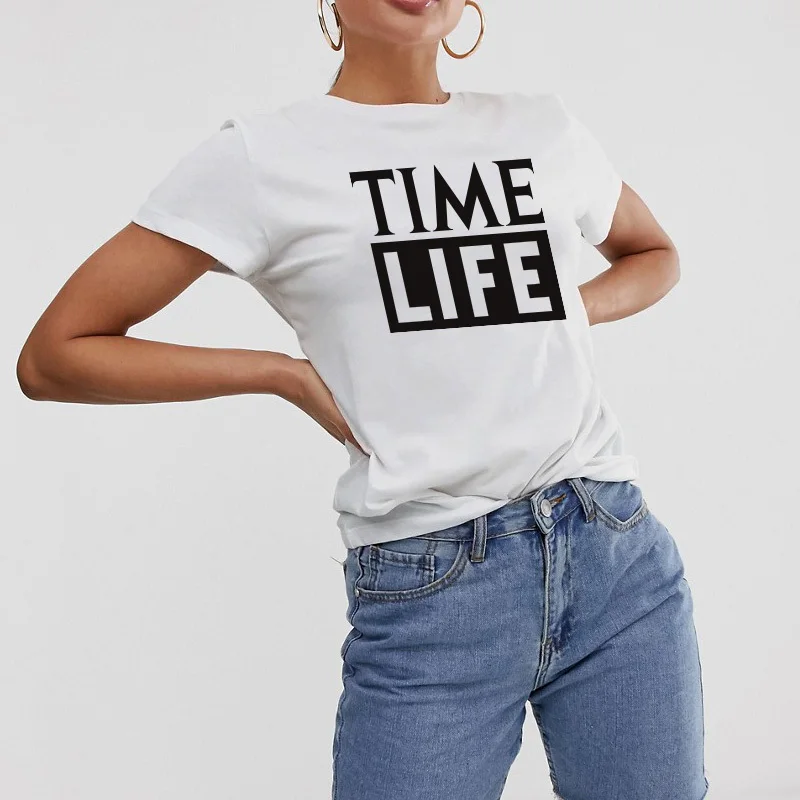 Женская Повседневная рубашка Harajuku TIME LIFE с принтом букв короткий рукав винтажная