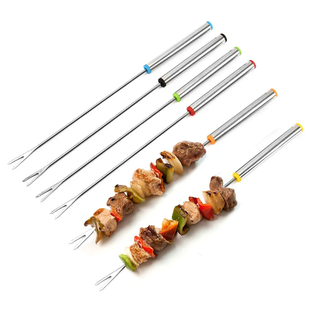 6pcs Portable Heat Resistant Handle Barbecue Fork Lengthen Fruit Professional Chocolate Outdoor Camping Cheese Stainless Steel | Дом и сад